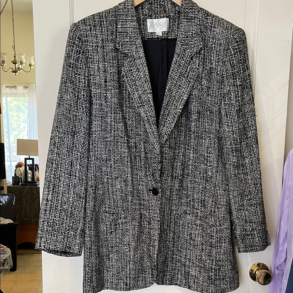 Lord & Taylor Classic Silk Black and White Tweed Blazer
